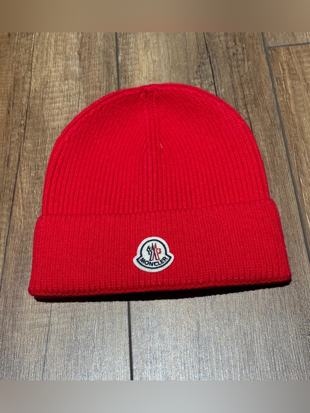 Moncler Red Wool Knit Beanie Hat One Size